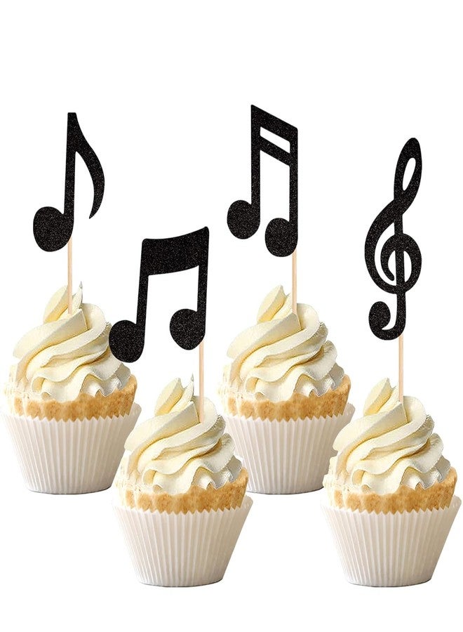 Incrizma 24 PCS Music Notes Cupcake Toppers Black Glitter Musical Symbol Cupcake Picks for Rock Music Concert Theme Baby Shower Wedding Birthday Party Cake Decorations Supplies (Music Notes, 24) - Image 1